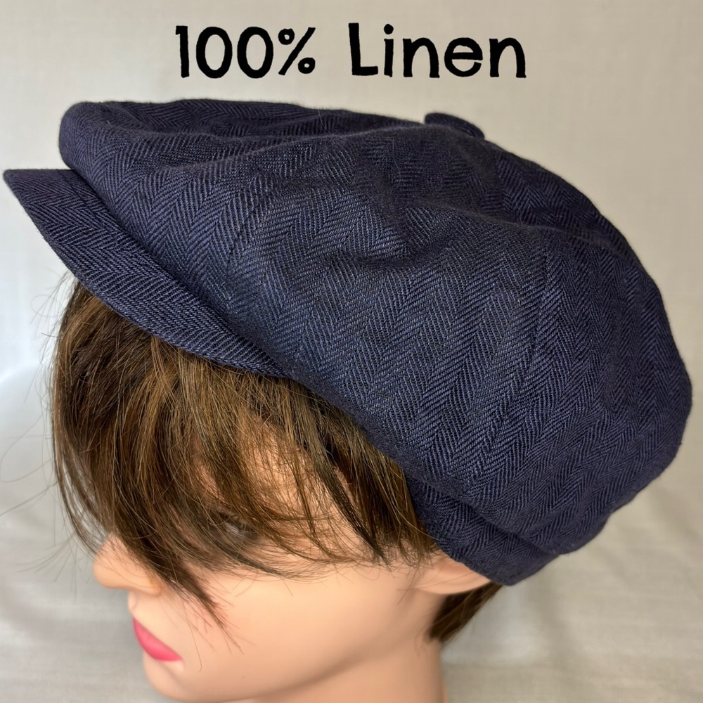Botvela Men's Linen 8 panel Newsboy Cap Lightweight Breathable Herringbone Med